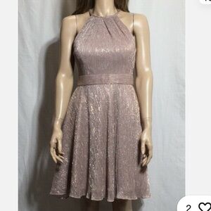 NWT Aqua formal dress metallic pink gold silver
